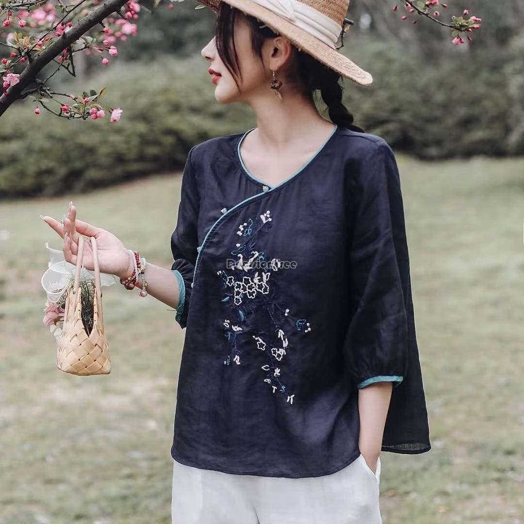 Новинка 2024 винтажный Улучшенный Топ qipao в китайском стиле Свободный Повседневный