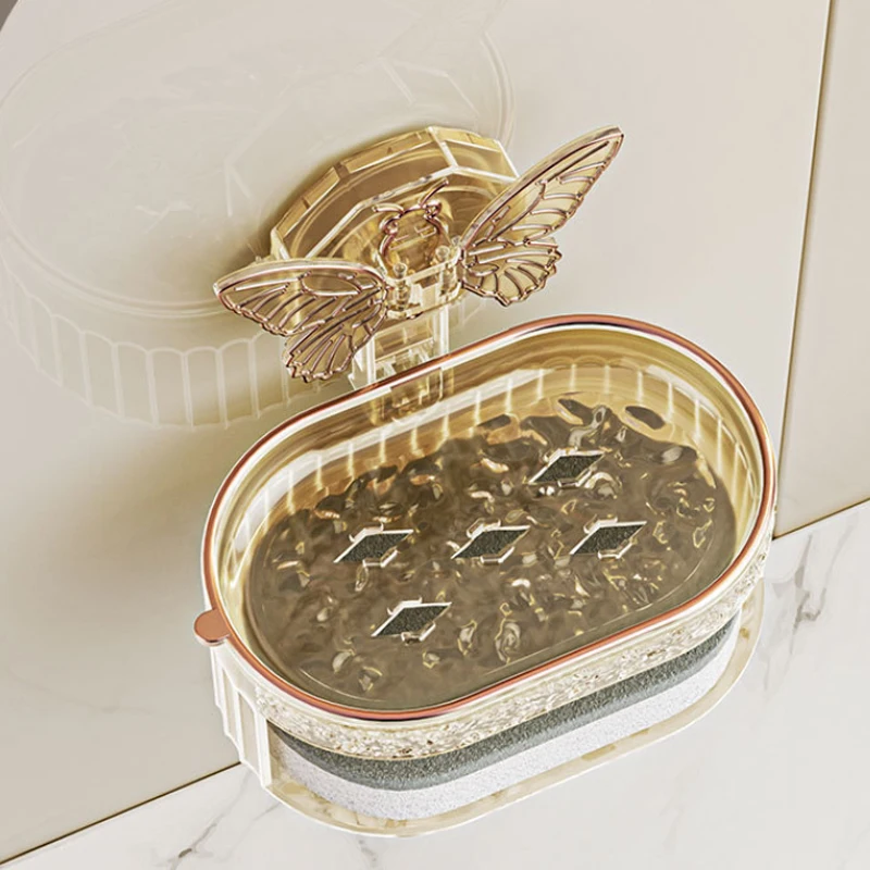 Коробка для мыла настенная двухслойная присоска без сверл стандартная Подставка