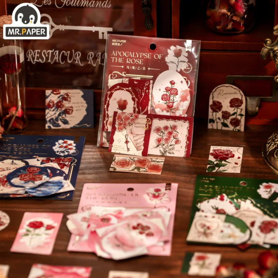 

Mr. Paper 4 Styles 40pcs/bag Creative Rose Stickers Vintage Plants Flowers Handbooks Material Decoration Stationery Stickers
