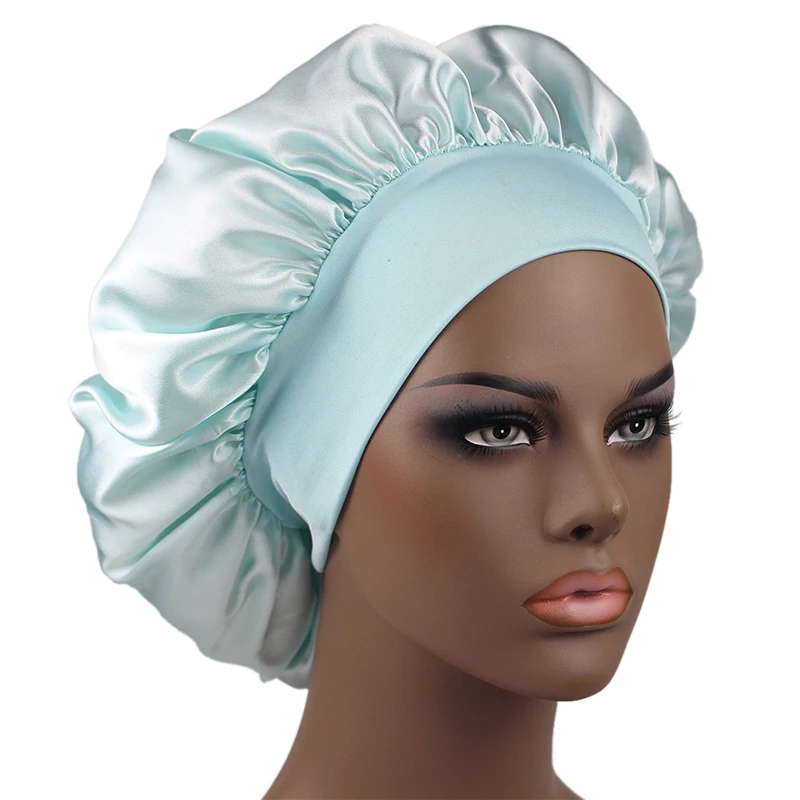 

Сатиновая шапка для сна, шапка унисекс с эластичной резинкой, модная ночная шапка с покрытием, банная шапка, Экстра Женская шелковая шапка, к...