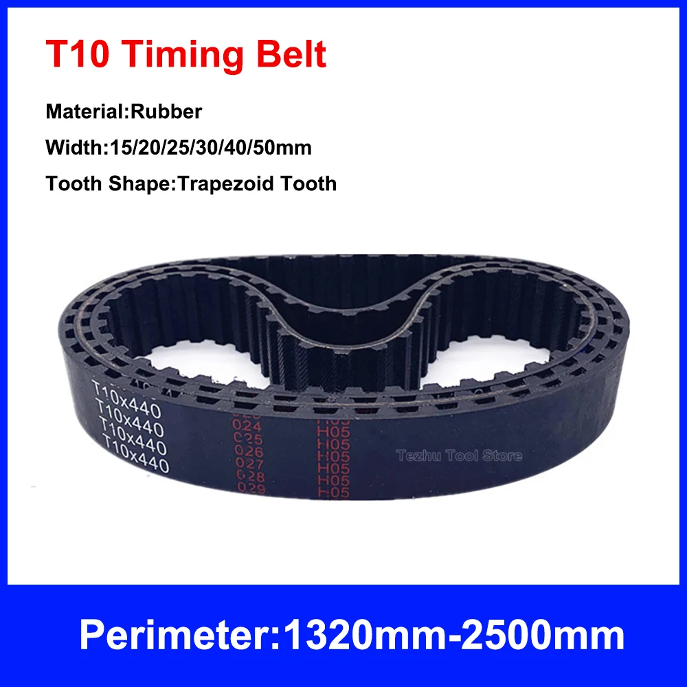 

1PCS T10 Timing Belt Perimeter 1320mm-2500mm Black Rubber Closed Loop Synchronous Belt Width 15/20/25/30/40/50mm