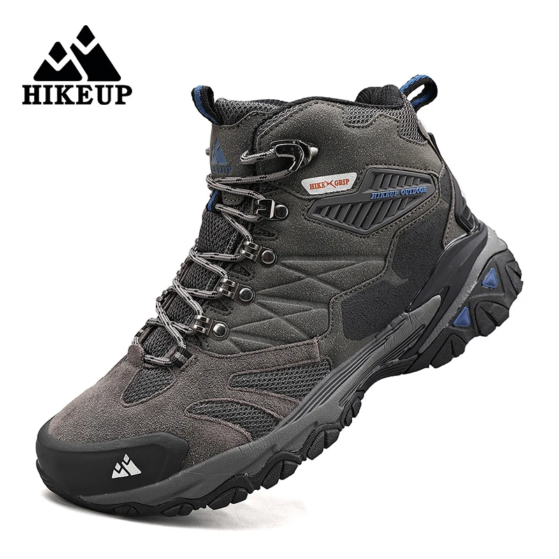 HIKEUP Мужские Зимние Высокие Кожаные Походные Ботинки Дышащая Треккинговая