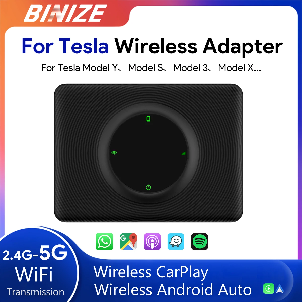 

Binize Wireless CarPlay Dongle Wireless Android Auto For Tesla Model Y Model 3 Model X Model S WiFi Bluetooth OTA Online Upgrade
