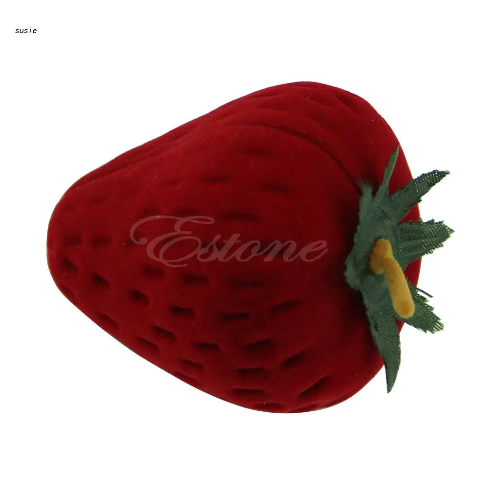 

X7YA милая Клубника флокирующее кольцо Ювелирная коробка серьги-гвоздики для чехла подарок содержит