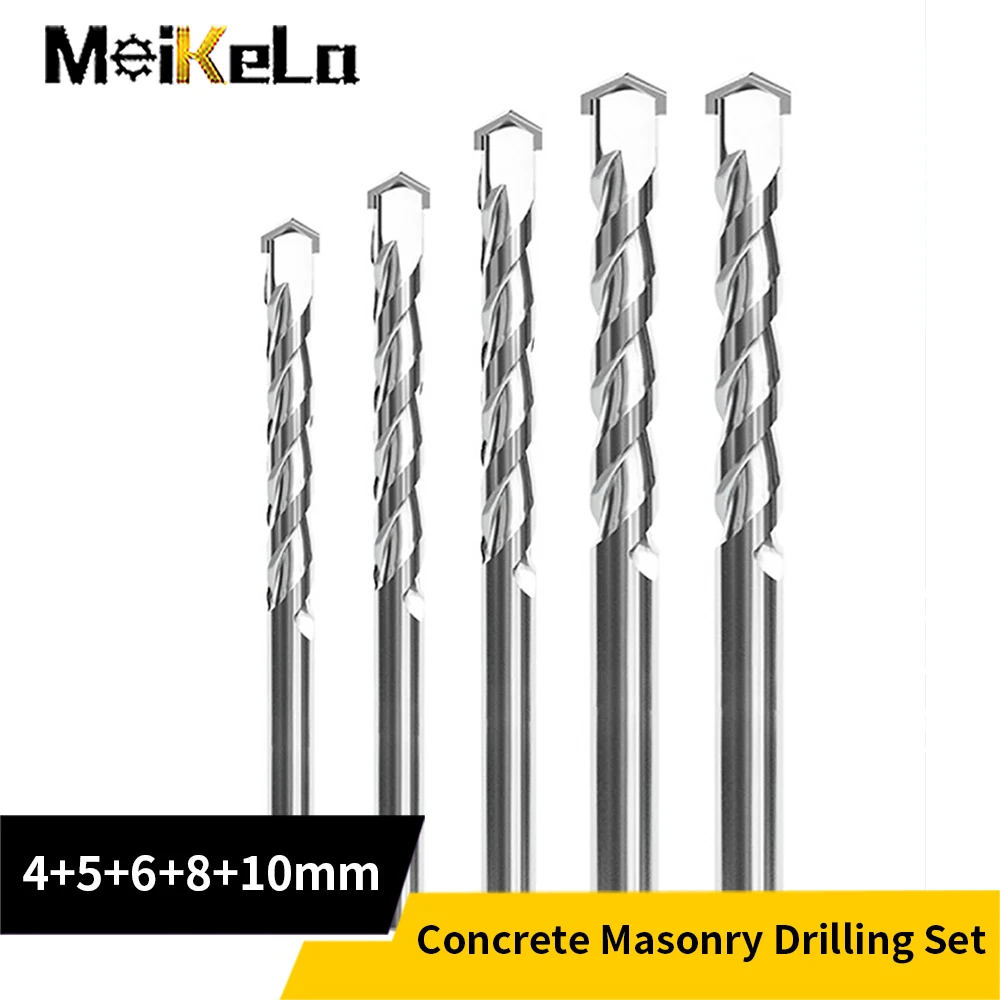 

Meikela Masonry Drill Bits 5Pcs Tungsten Carbide Tipped Concrete Brick Stone Drilling Set 4/5/6/8/10mm Power Tool Accessories