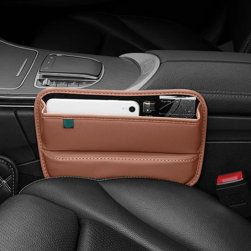 

Car Console Side Seat Gap Filler Front Seat Organizer for Cellphone Keys Small Items PU Leather Automotive Interior Storage Bag