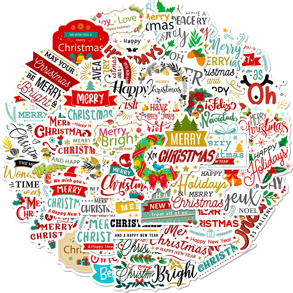 

10/30/50 шт. Мультяшные рождественские наклейки с фразой, эстетические наклейки, граффити, холодильник, гитара, ноутбук, дневник, настенные милые наклейки для детей