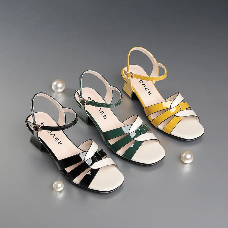 Sandals Women'S 2023 New Thick-Heeled Summer Women'S Shoes Outerwear Fish Mouth Hit Color Mid-Heel Ladies Fashion Shoes Skirt