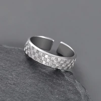 tulx creative checkerboard grid open ring for women men exquisite simple checkered texture finger ring party jewelry gift