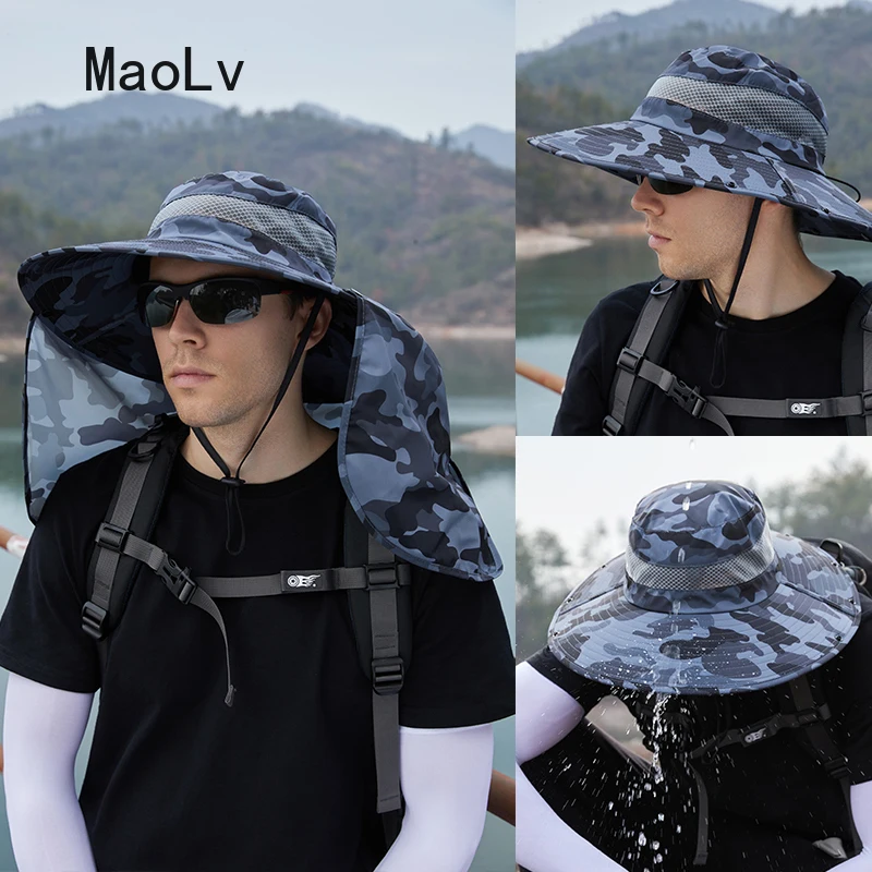 Summer Detachable Shawl Detachable Bucket Hat Men Outdoor Fishing Neck Protection Sun Hat Women Cycling UV Anti Proof Visor Cap