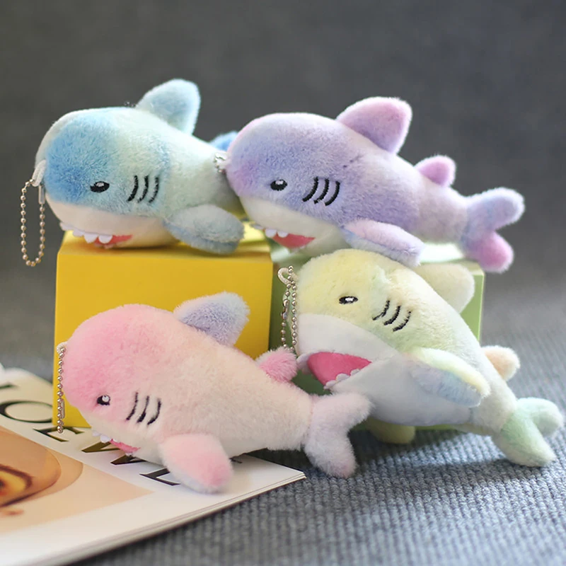 

12CM Cartoon Shark Plush Doll Cute Sharks Keychain Soft Stuffed Dolls Keyring Bags Pendant Accessories