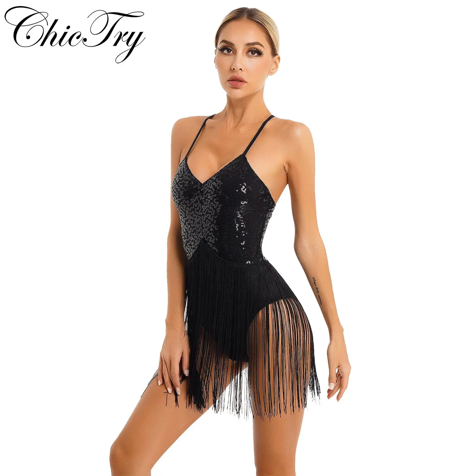 

Womens Sequins Ballet Dress Female Adults Latin Jazz Modern Dancing Costume Gymnastics Leotard Unitards Performance Dancewear