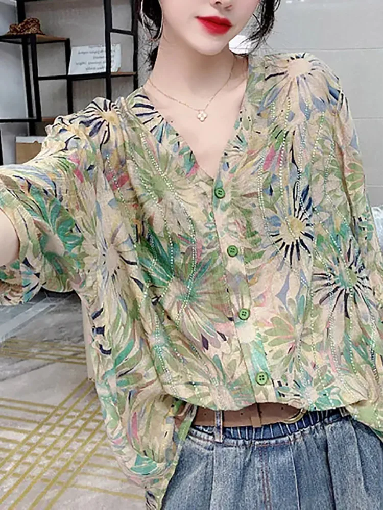 

2022 Women Tops Fashion Clothes Woman Floral Print Button Up Shirt Spring Summer Short Sleeve Loose Chiffon Shirts Blusas Mujer