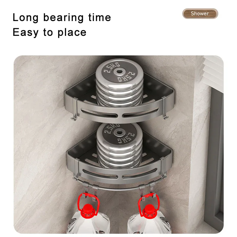 Угловая душевая полка серого цвета для ванной комнаты алюминиевая настенная