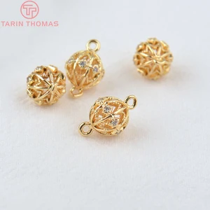 Латунные круглые бусины с цирконом, 6 шт., 9 х14 мм, 24 Кар, Ювелирная фурнитура высокого качества сделай сам
