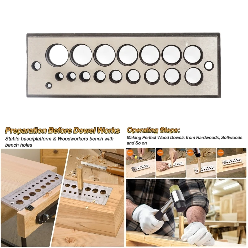 

19 Holes Steel Dowel Plate Maker From 1/8" to 5/8" Available for All Softwoods and Hardwoods