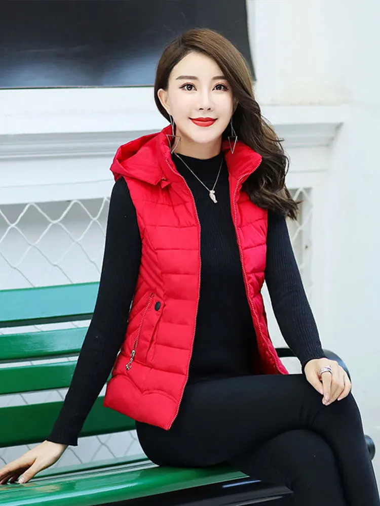 2022 Женская облегающая верхняя одежда жилет с хлопковой подкладкой и капюшоном