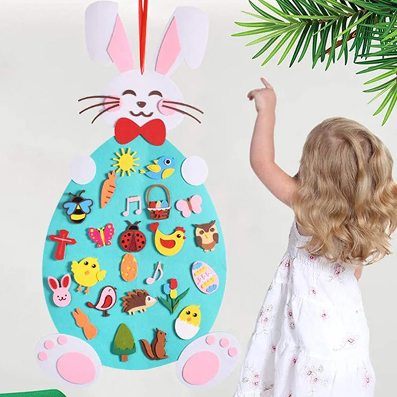 

Easter Felt Rabbit Creative Puzzle Wall Sticker Funny Cartoon Eggs Chicken DIY Felt Sticker Easter Party Holiday Pendant Decor