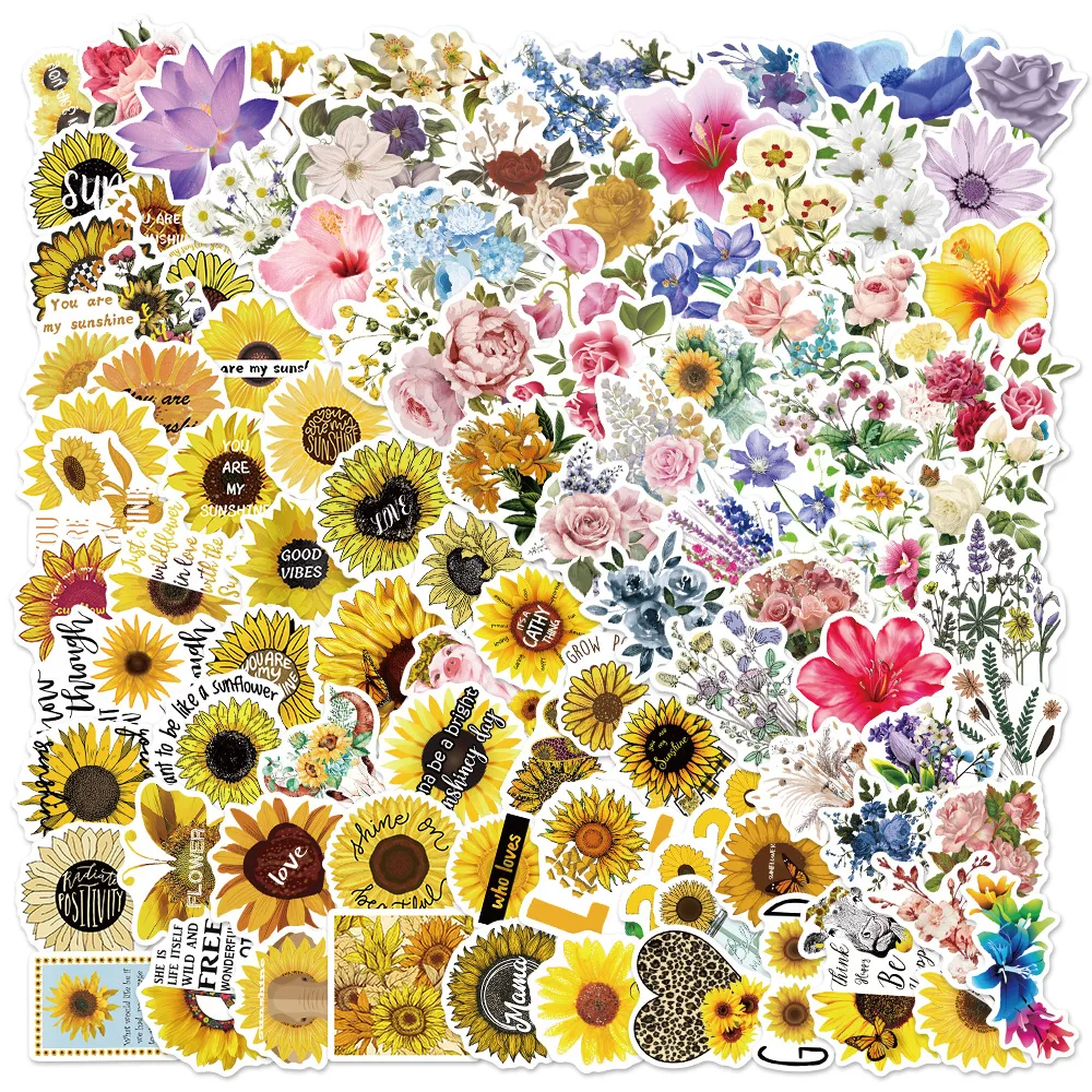 

100Pcs Of All Shapes And Color Sunflower Topic Graffiti Decoration Guitar Skateboard Fridge Refrigerator Notebook Stickers