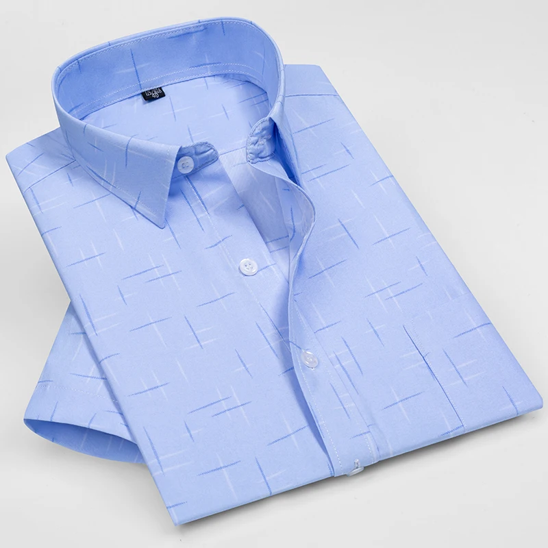 

Summer Fashion 2022 Men's Short Sleeve Dress Shirt Slim Fit Holiday Casual Button Shirts Floral Striped Male Clothing Blue White