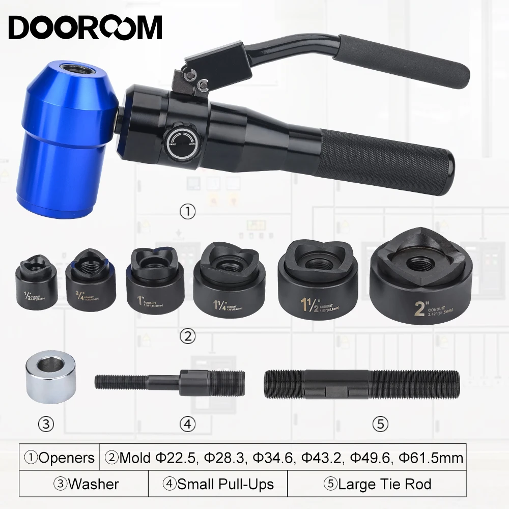 Ручной гидравлический инструмент DOOROOM с 6 формами, 22,5 мм, 28,3 мм, 34,6 мм, 43,2 мм, 49,6 мм, 61,5 мм, гидравлический перфорирующий сверлильный станок (art.: 3920c56a2004b) - 3920c56a2004b
