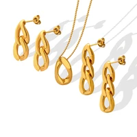ins hot gold color 316l stainless steel waterproof jewelry cuban chain post earring necklace set for women gift