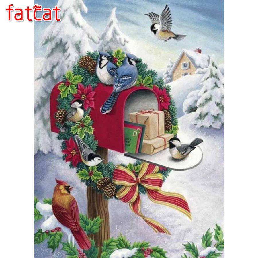 

FATCAT diy mosaic embroidery Winter Bird Mailbox diamond painting cross stitch animal full rhinestone picture home decor AE3804