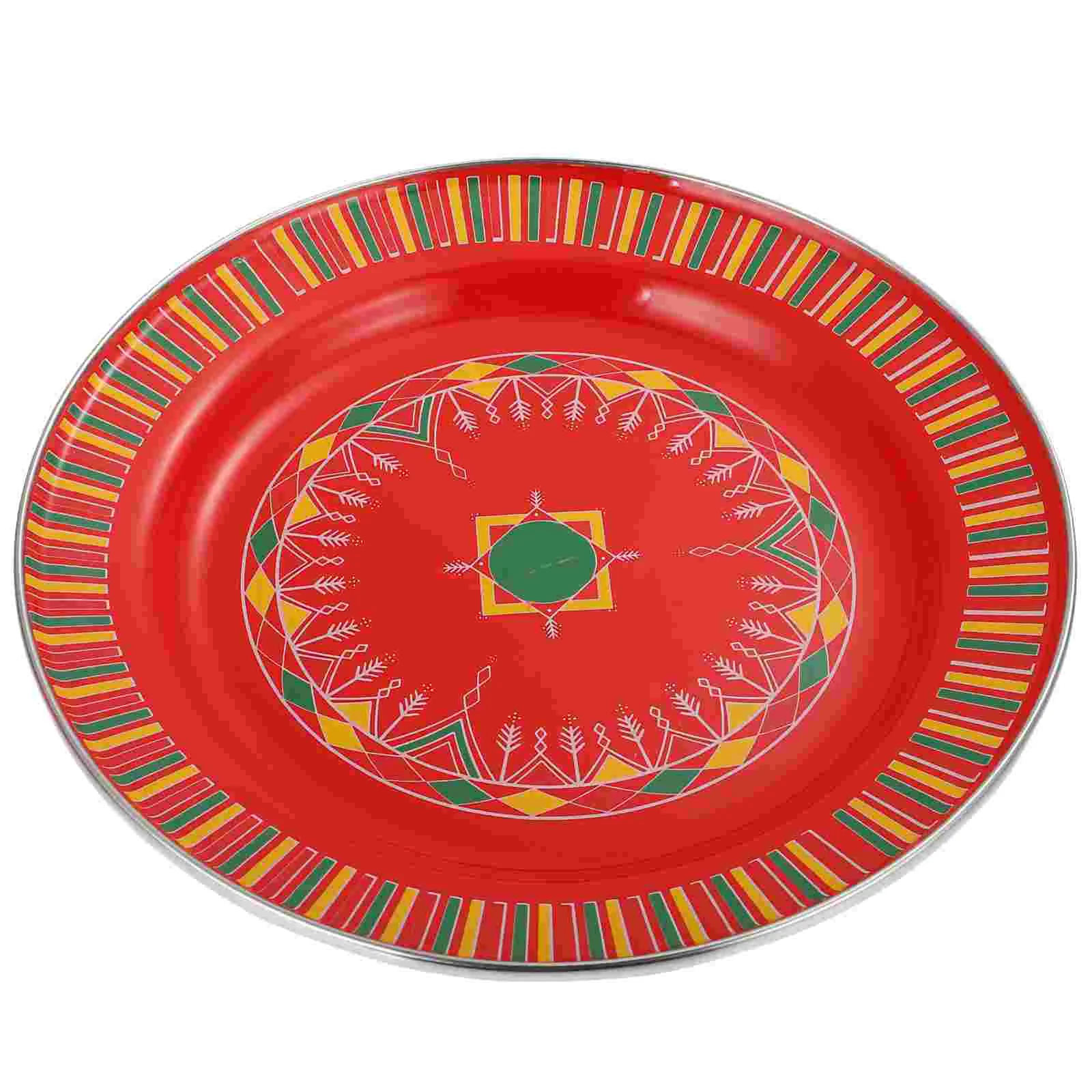 

1pc Vintage Enamel Plate Multi-purpose Party Snack Plate Gorgeous Dinner Plate