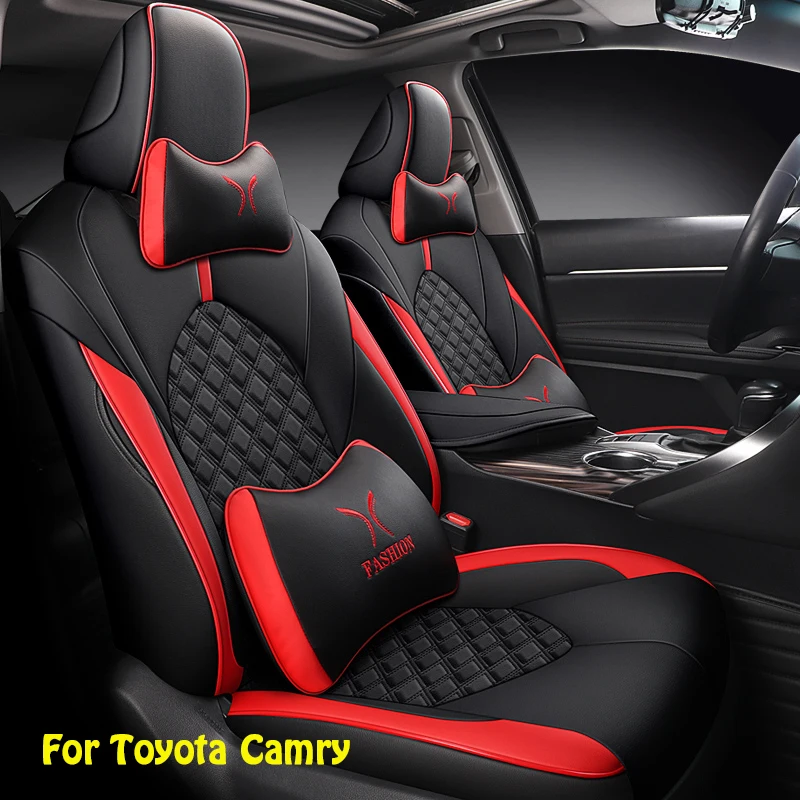 

Car Seat Covers Set For Toyota Camry 2018-2022 full Coverage Cushion Auto Accessories Airbag Compatible ,With PU Lumbar Support