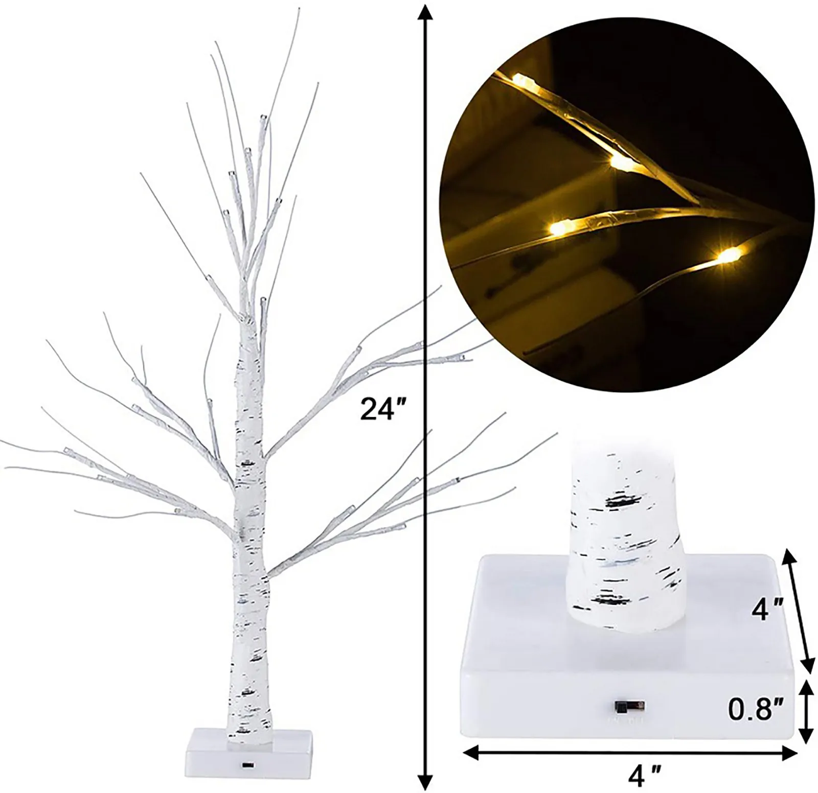 Новогодняя подсветка для украшения белых деревьев 24 дюйма