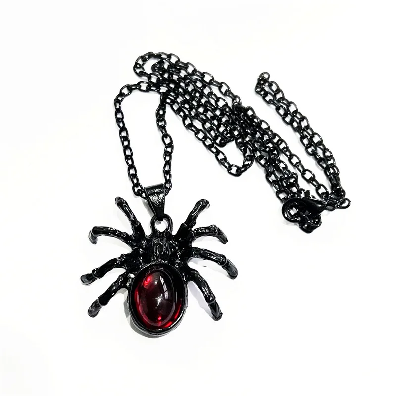 

Gothic Vampire Spider Charm Necklace For Men Women Pagan Witch Jewelry Accessories Black Blood Red Spider Pendant Necklace Trend
