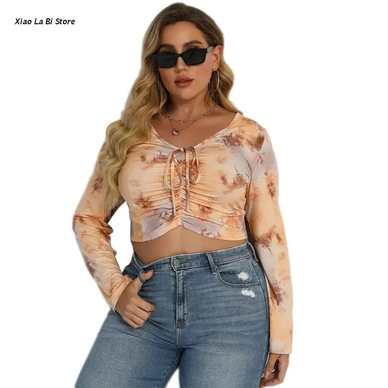 

Женский укороченный Топ с длинным рукавом и V-образным вырезом