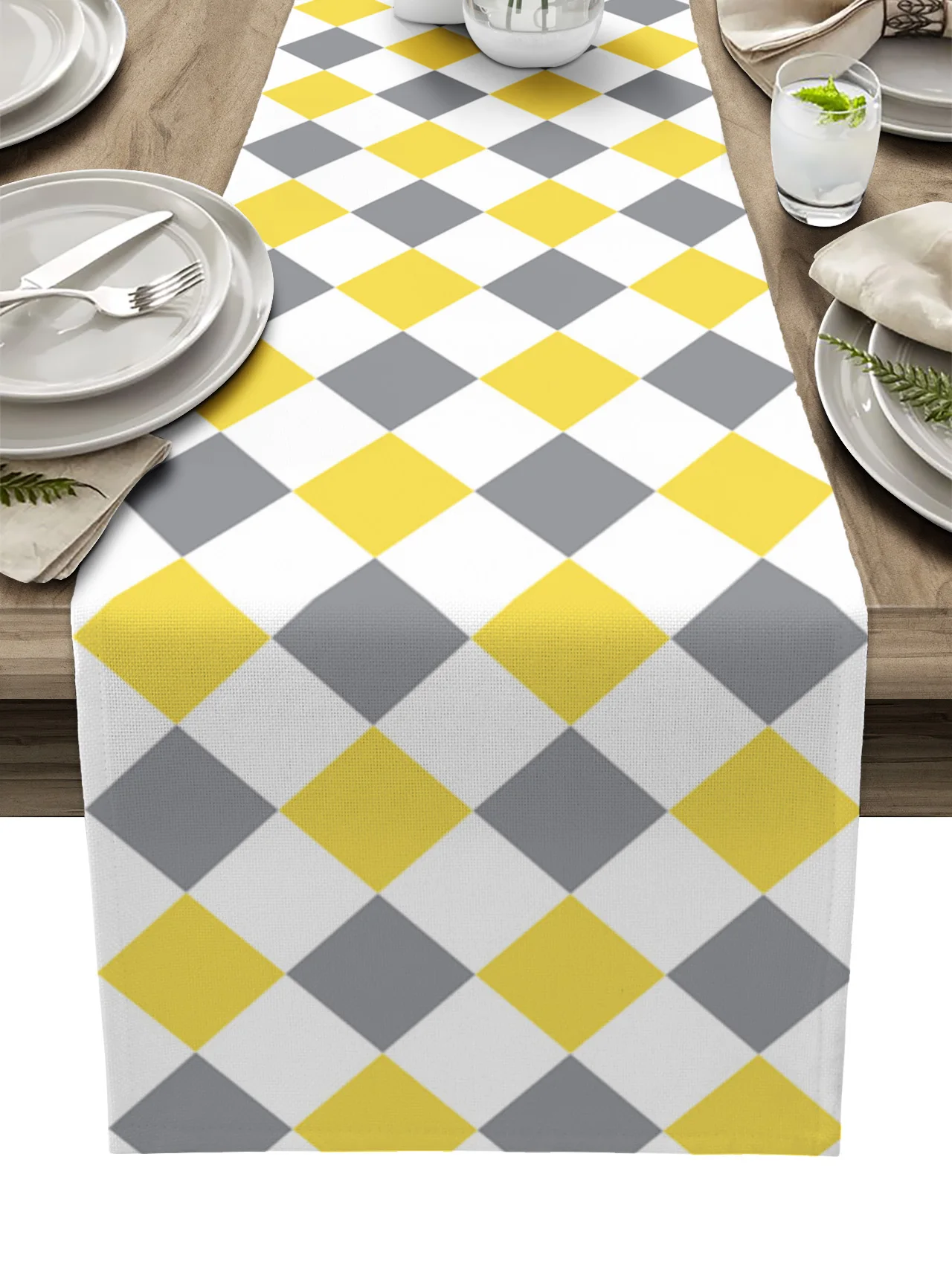 

Diamond Lattice Yellow-gray Table Runner Decoration Home Decor Dinner Table Decoration Table Decor