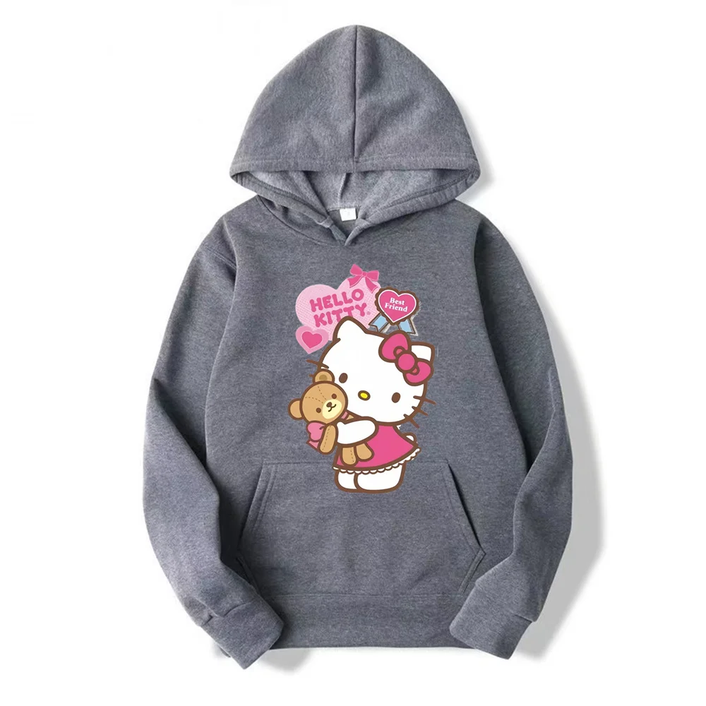 2024 новая модная женская толстовка с капюшоном Hello Kitty весенне-осенняя розовая
