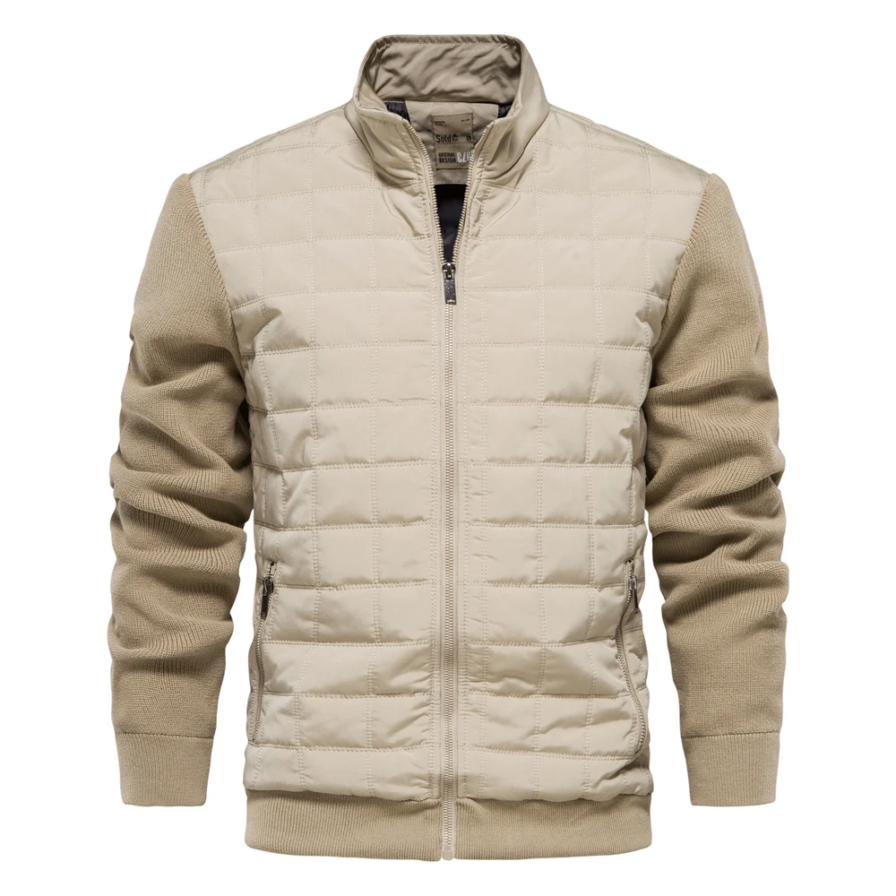 2022 New Mens Stand Kraag Rits Jassen Casual Breien Mouwen Herfst Winter Fashion Hoge Kwaliteit Splicing Jassen Voor Mannen