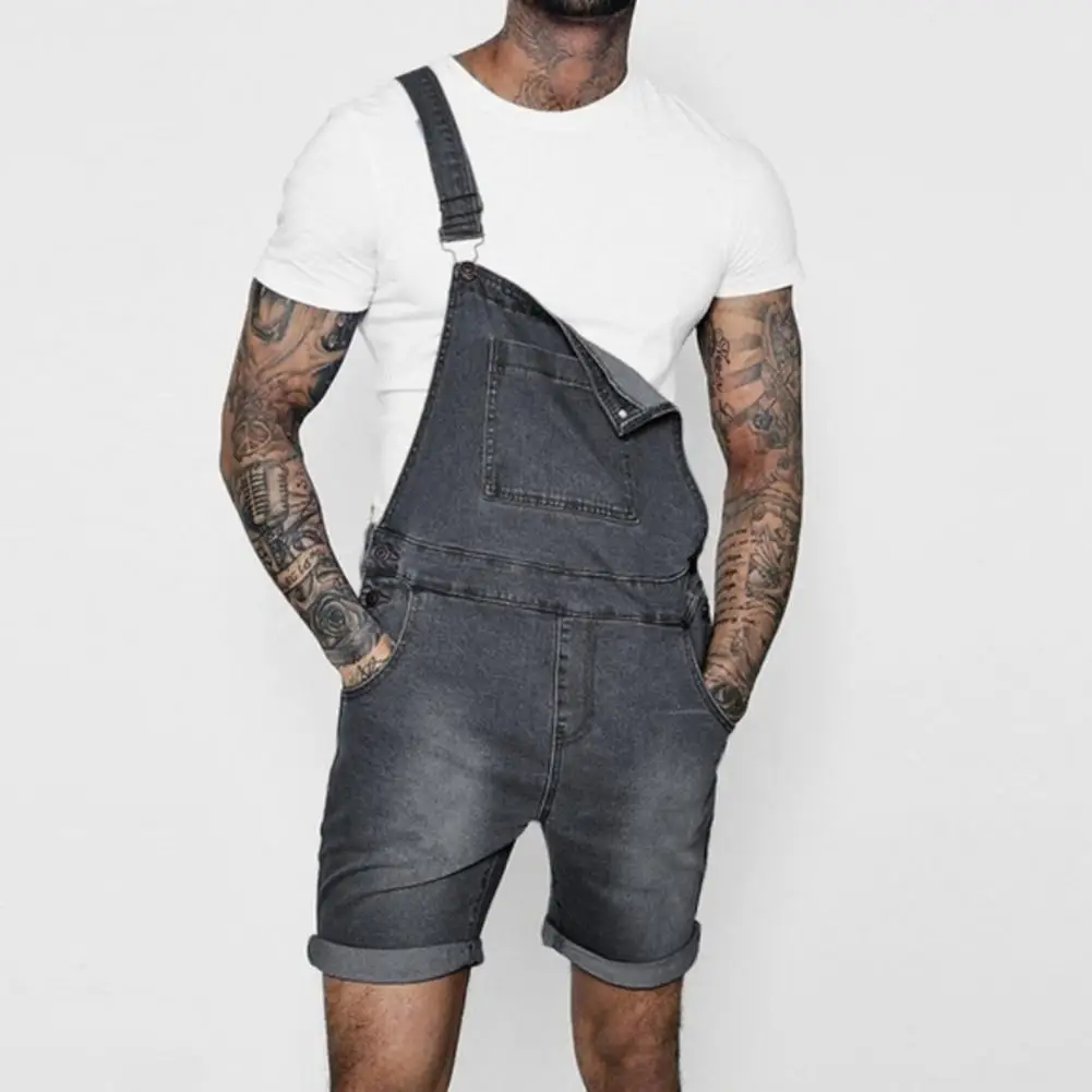 

Male Popular Hip Hop Loose Denim Overall Shorts Bottoms Denim Jumpsuit Sleeveless for Beach
