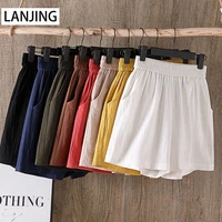 cotton and linen shorts womens summer loose 2021 new straight thin casual high waist wide leg five point pants trend