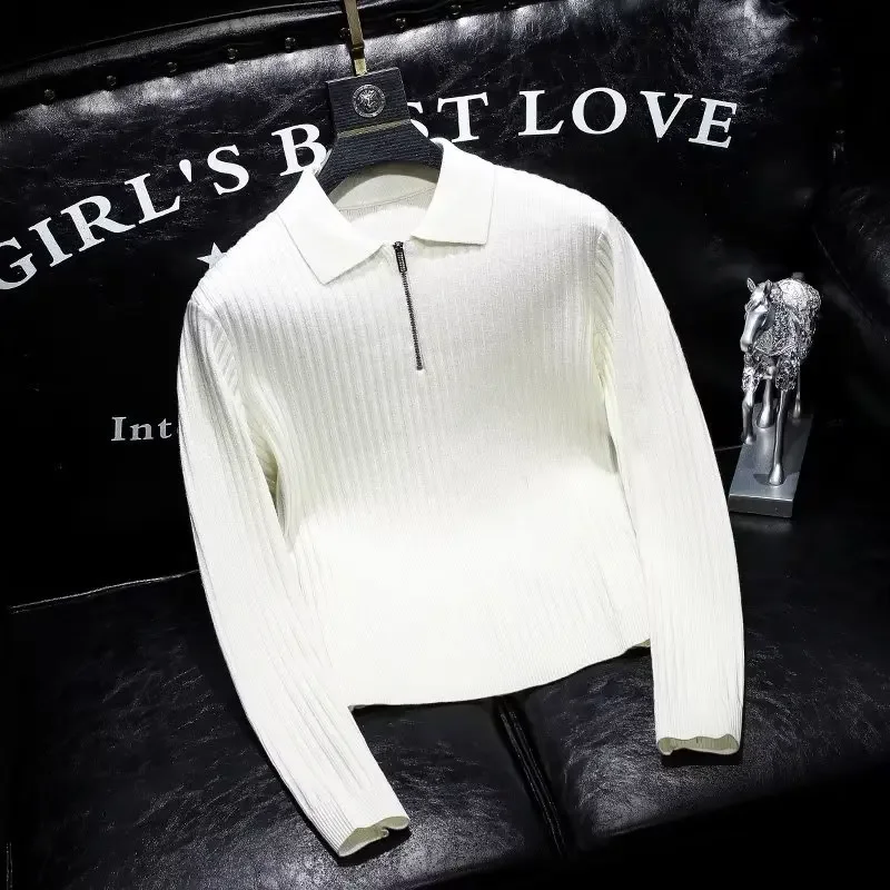 Роскошный облегающий мужской вязаный свитер с лацканами осень/зима модная