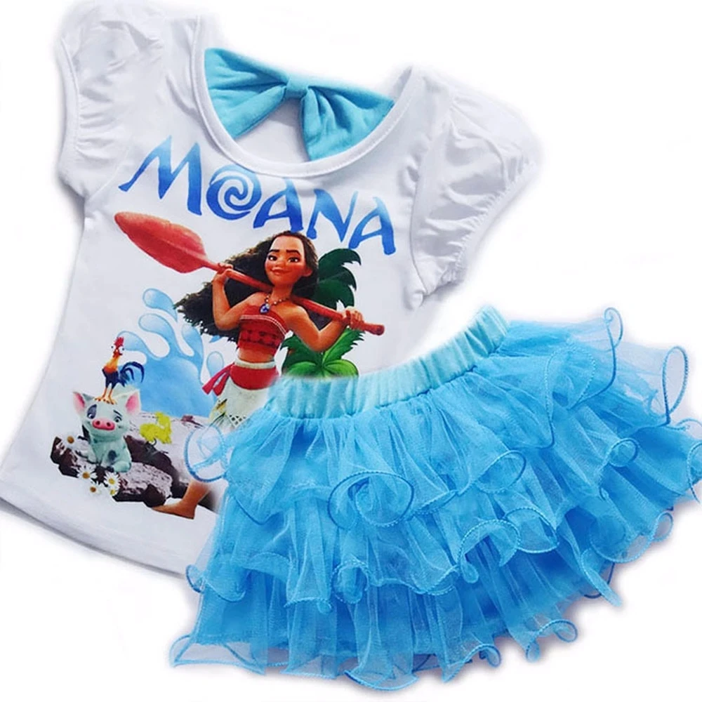 Toddler Girls Clothes Set Kids Moana Cosplay Costume Cartoon Print Birthday Party Clothing Tops+Dress 2Pcs Outfit Vaiana Dresses