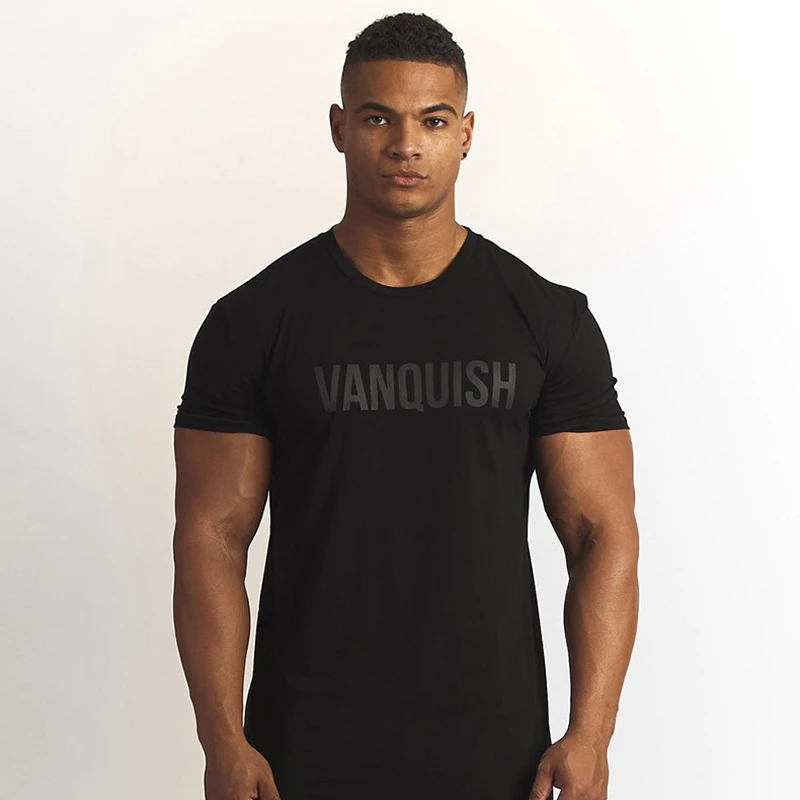 

Summer Men's Athleisure Stretch Slim Cotton Crew Neck Printed T-Shirt Outdoor Running Gym Bodybuilding Sportswear Short Sleeve