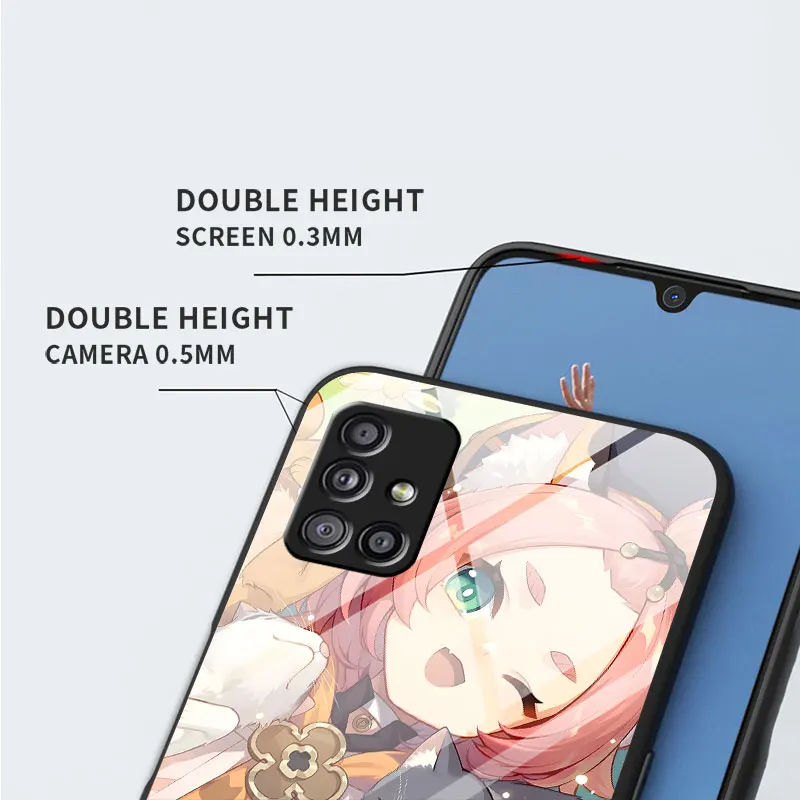Фото Черный чехол для телефона Samsung Galaxy A16 A27 A54 A34 A12 A14 A33 A15 A21s A53 A55 A35 с защитным стеклом Genshin Impact Diona №3