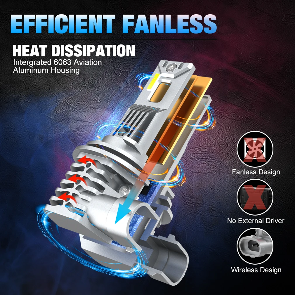 2шт. 80W Турбо H4 светодиодные лампы Беспроводные 9006 HB4 9005 HB3 H8 H11 автомобильные фары 30000LM CSP 1860 лампы.