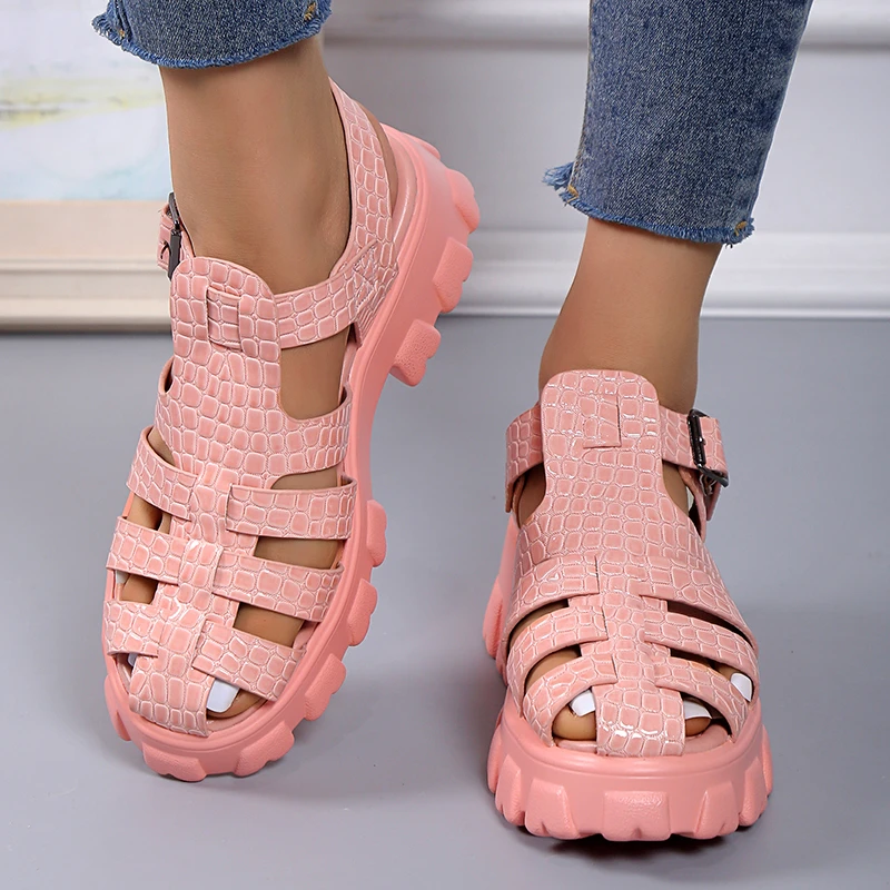 Women's Luxury Brand Sandals 2023 Summer Fashion Design Thick Bottom Belt Buckle Sandals Ladies Casual Wedges Platform Shoes