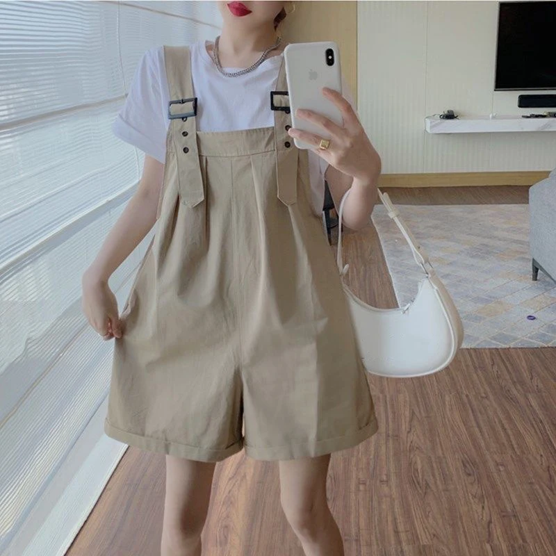 

Summer Women Korean version Jumpsuit Cotton Wide Legs Bib Overalls Woman Personality Loose Section Wide-leg Pants Rompers