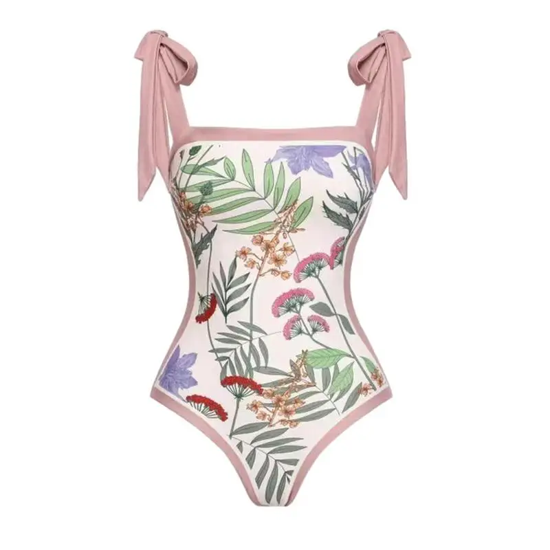 

Floral One-Piece Swimsuits Reversible Tie Shoulder Monokini One-Piece Swimsuits Tummy Control Women Bathing Swimming Suits