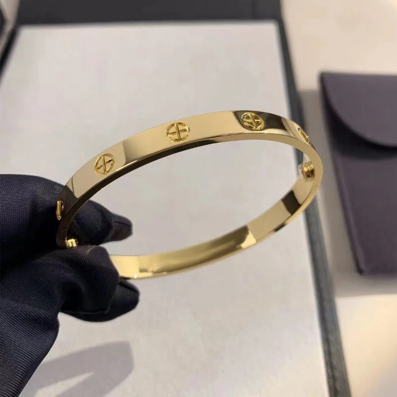 New Fashion Stainless Steel Bracelets Screw Dazzling Zircon Inlaid 18k Gold Bracelet Women Men's Bracelets Couple Gift Jewelry