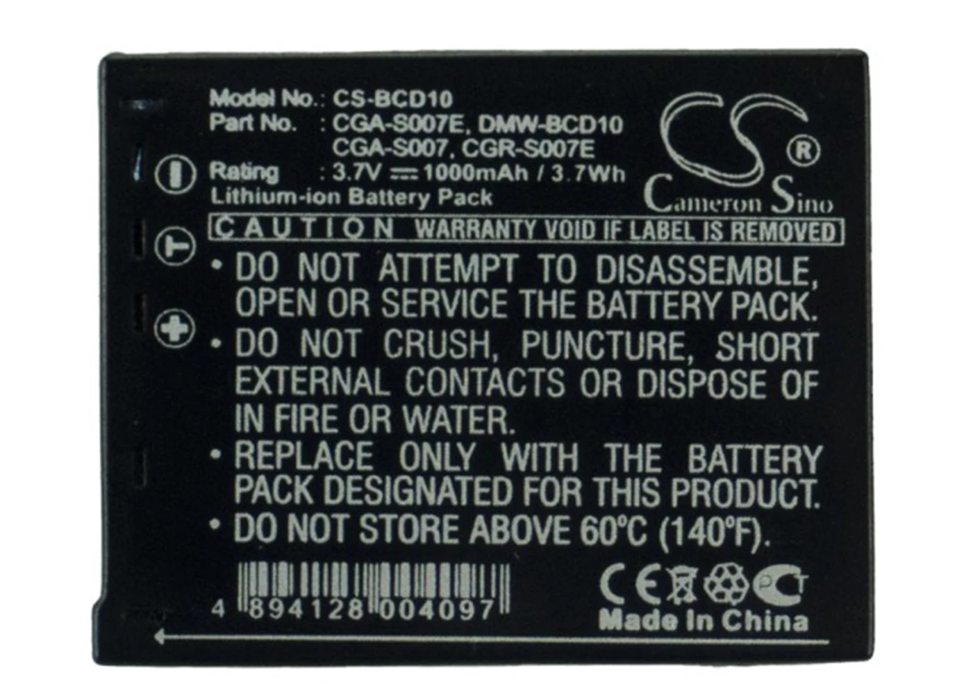 

Cameron Sino 1000mA Battery for Panasonic Lumix DMC-TZ2EB-S,Lumix DMC-TZ2EF-S,Lumix DMC-TZ2EG,Lumix DMC-TZ2EG-,Lumix DMC-TZ5K