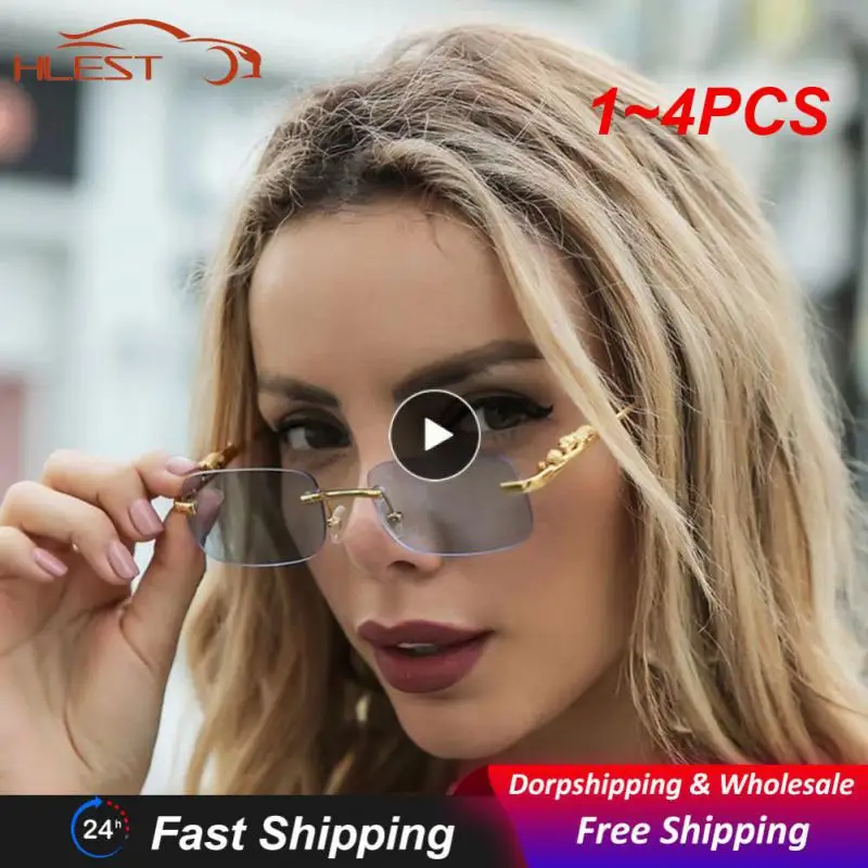 

Солнцезащитные очки без оправы для мужчин и женщин, прямоугольной формы, в стиле ретро, с гепардом, с защитой UV400, Лидер продаж, 1-4 шт., летние уличные