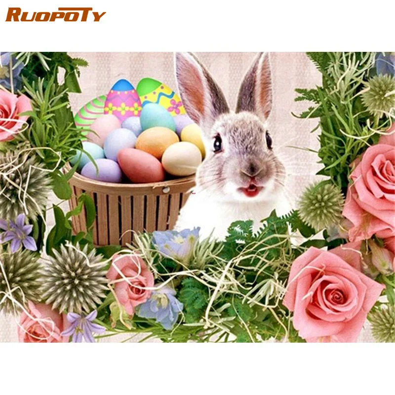 

RUOPOTY DIY Animal Painting By Numbers Rabbit Paint By Numbers For Adults Animal Picture Frames Decor Home Wall Art 60x75cm