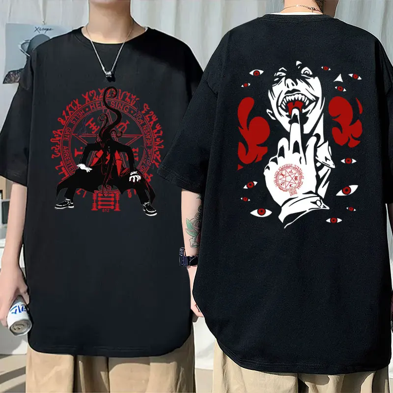 

Anime Hellsing Ultimate Alucard Vampire Comics Horror Graphic Tshirt Men Casual Vintage Oversized T-shirts Male Manga Streetwear